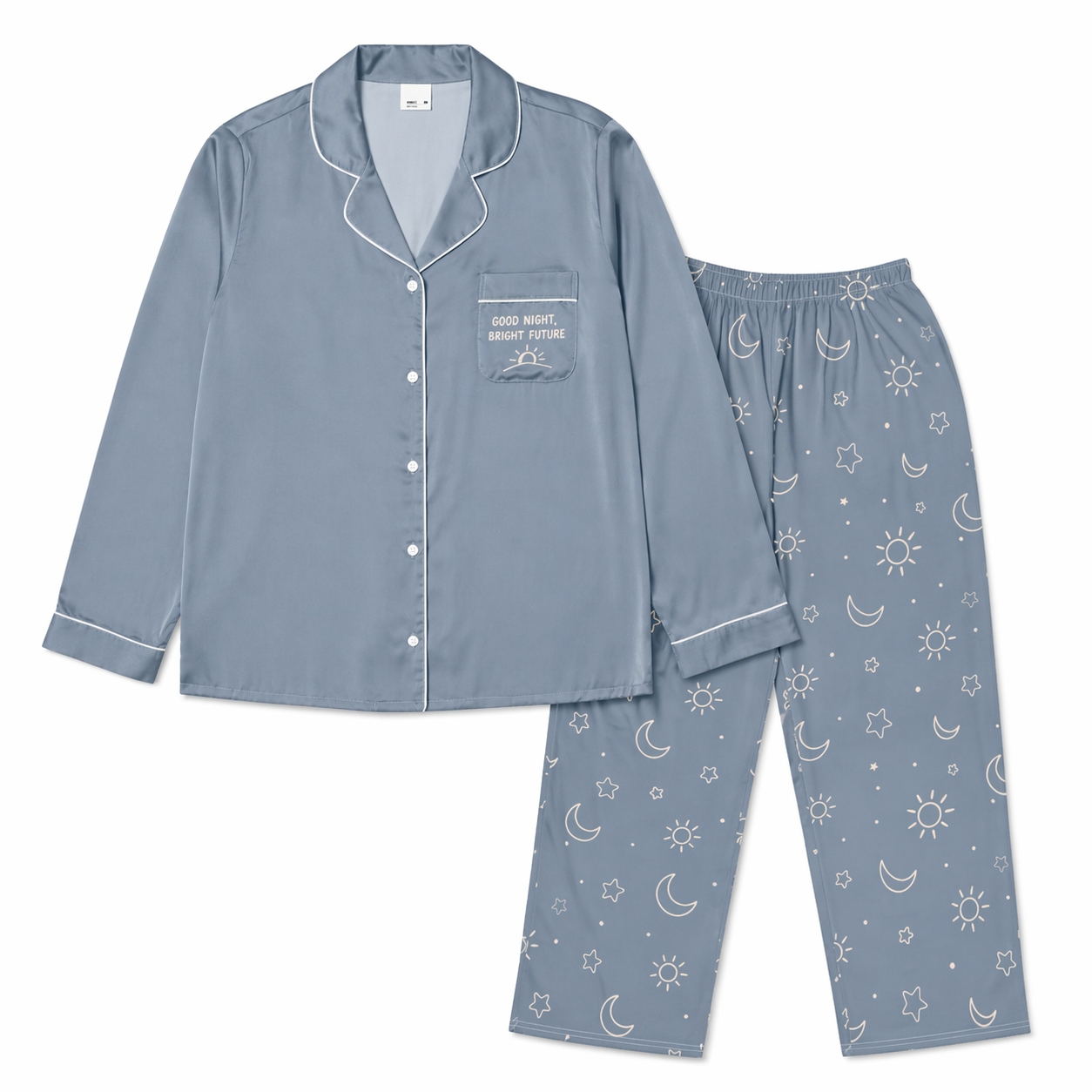 Good Night Bright Future button down luxury pajama set for intentional rest and sleep ritual