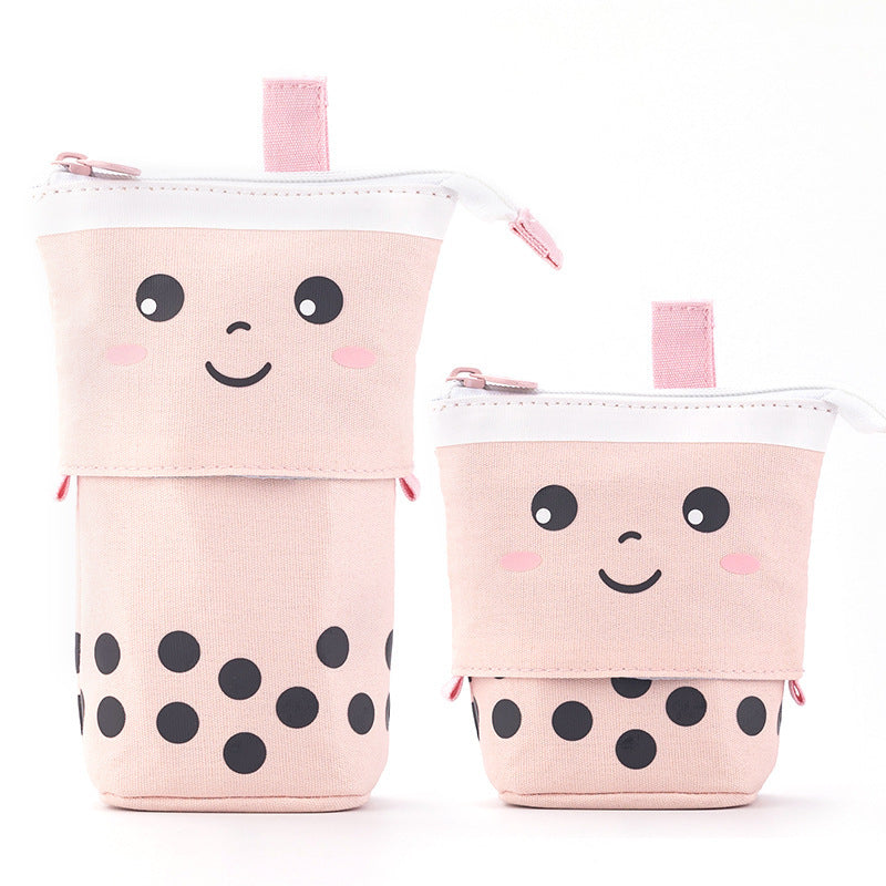 Smiley Face Multifunctional Pen Holder - Cute Retractable Desk Organizer – Smiley Pen Holder - Peach Milk Tea
