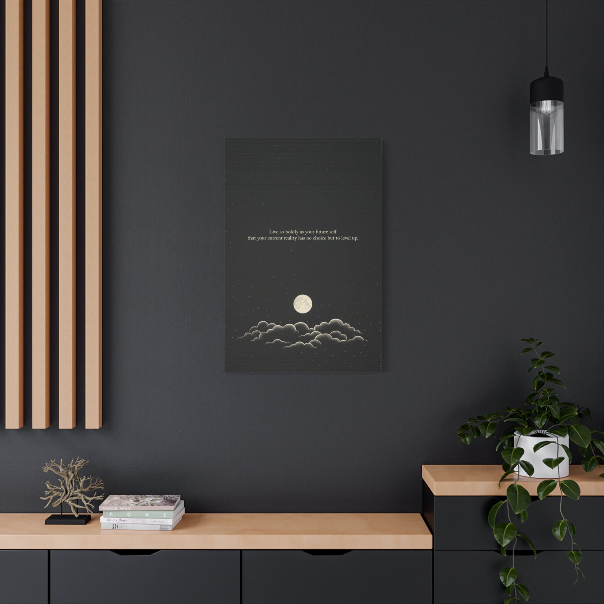 Inspirational Canvas Wall Art — "Live so boldly as your future self" Moon Quote