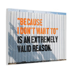 Matte Canvas Wall Art — "Because I Don't Want To" Motivational Quote Print
