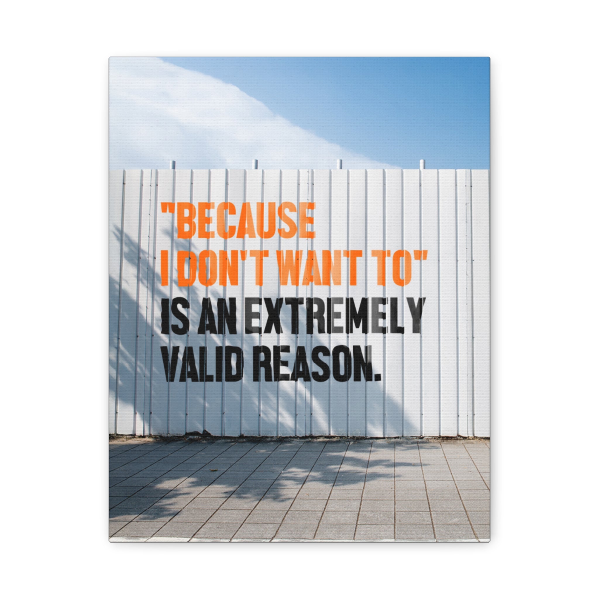 Matte Canvas Wall Art — "Because I Don't Want To" Motivational Quote Print