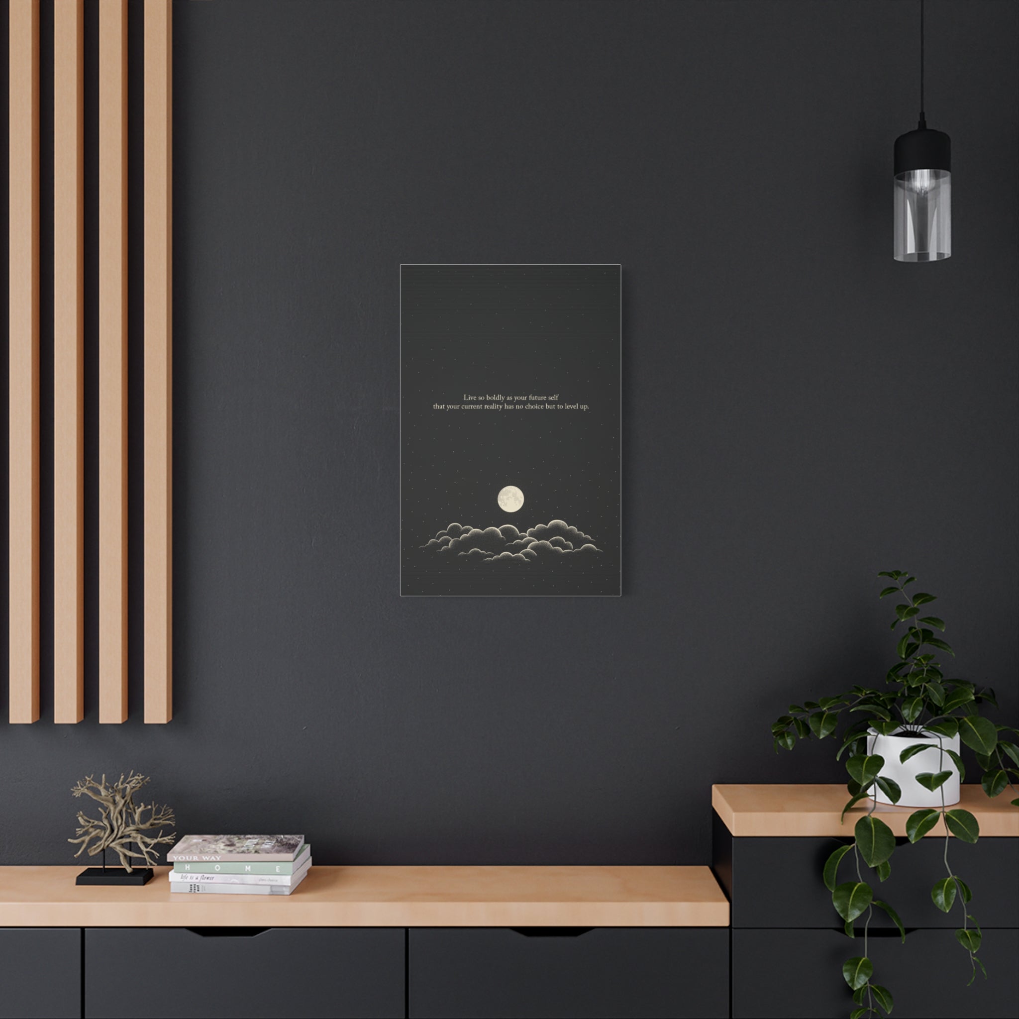 Inspirational Canvas Wall Art — "Live so boldly as your future self" Moon Quote