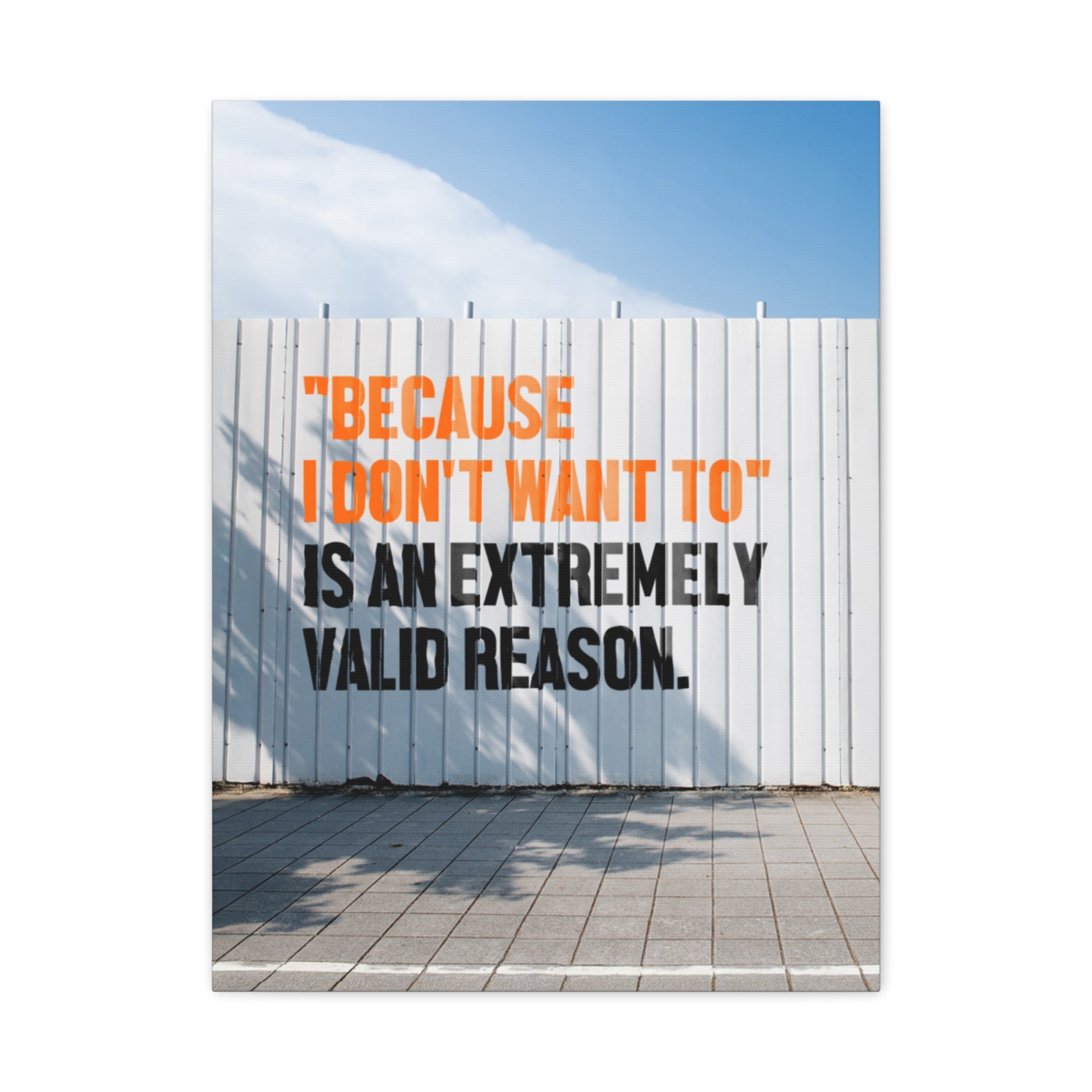 Matte Canvas Wall Art — "Because I Don't Want To" Motivational Quote Print