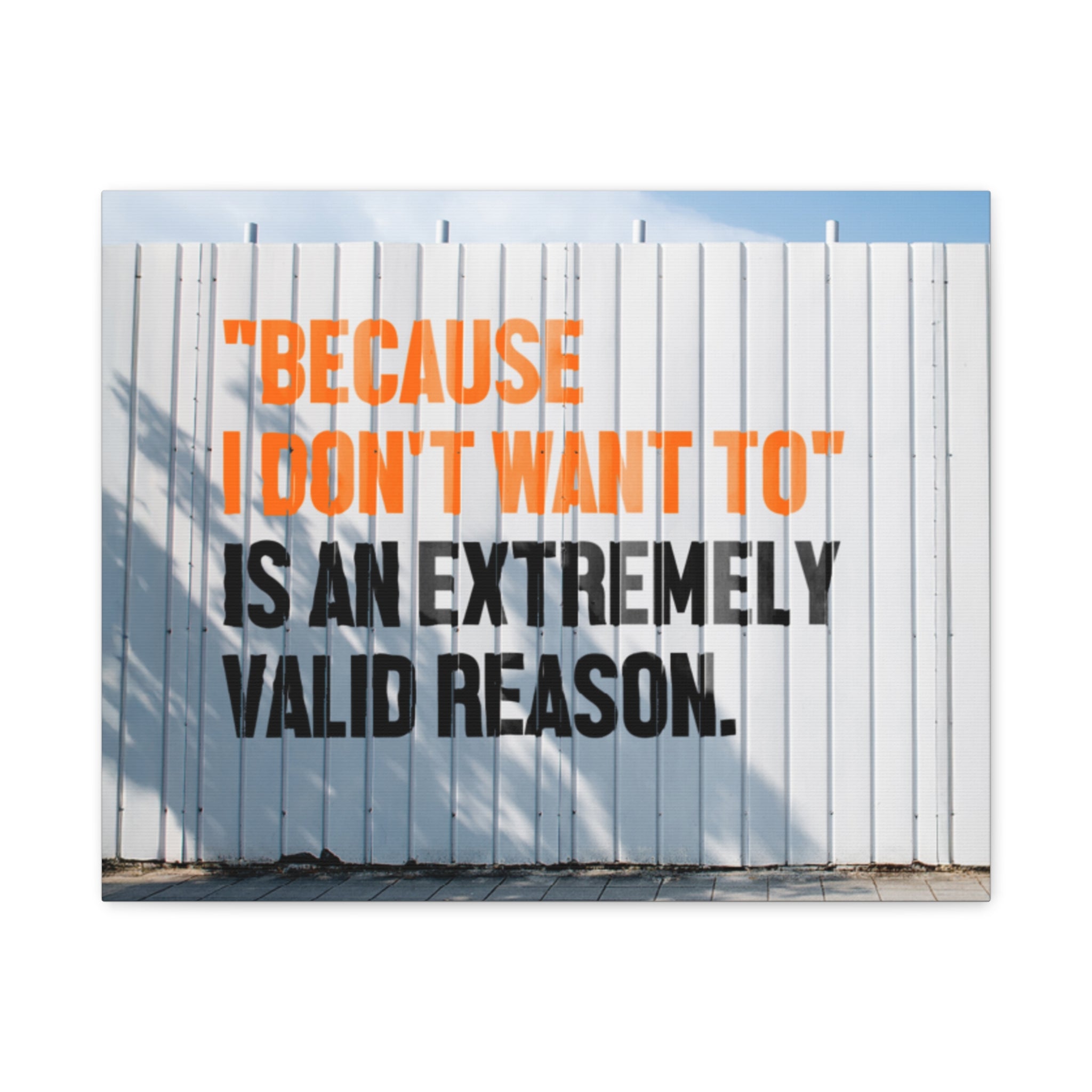 Matte Canvas Wall Art — "Because I Don't Want To" Motivational Quote Print