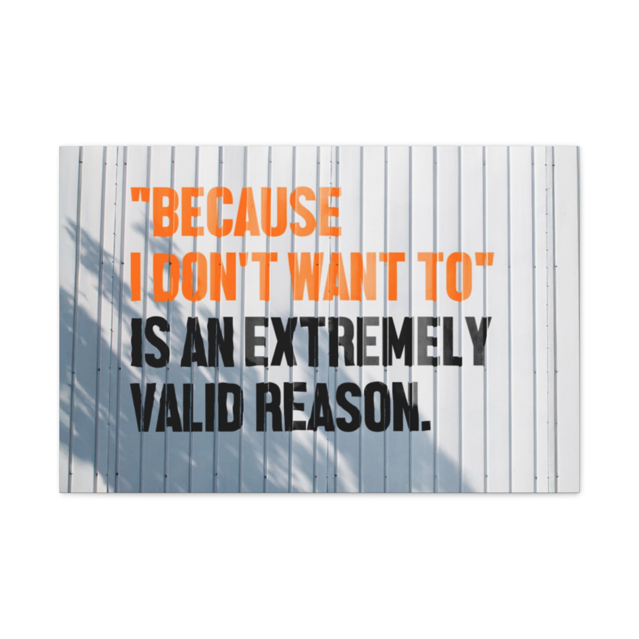 Matte Canvas Wall Art — "Because I Don't Want To" Motivational Quote Print