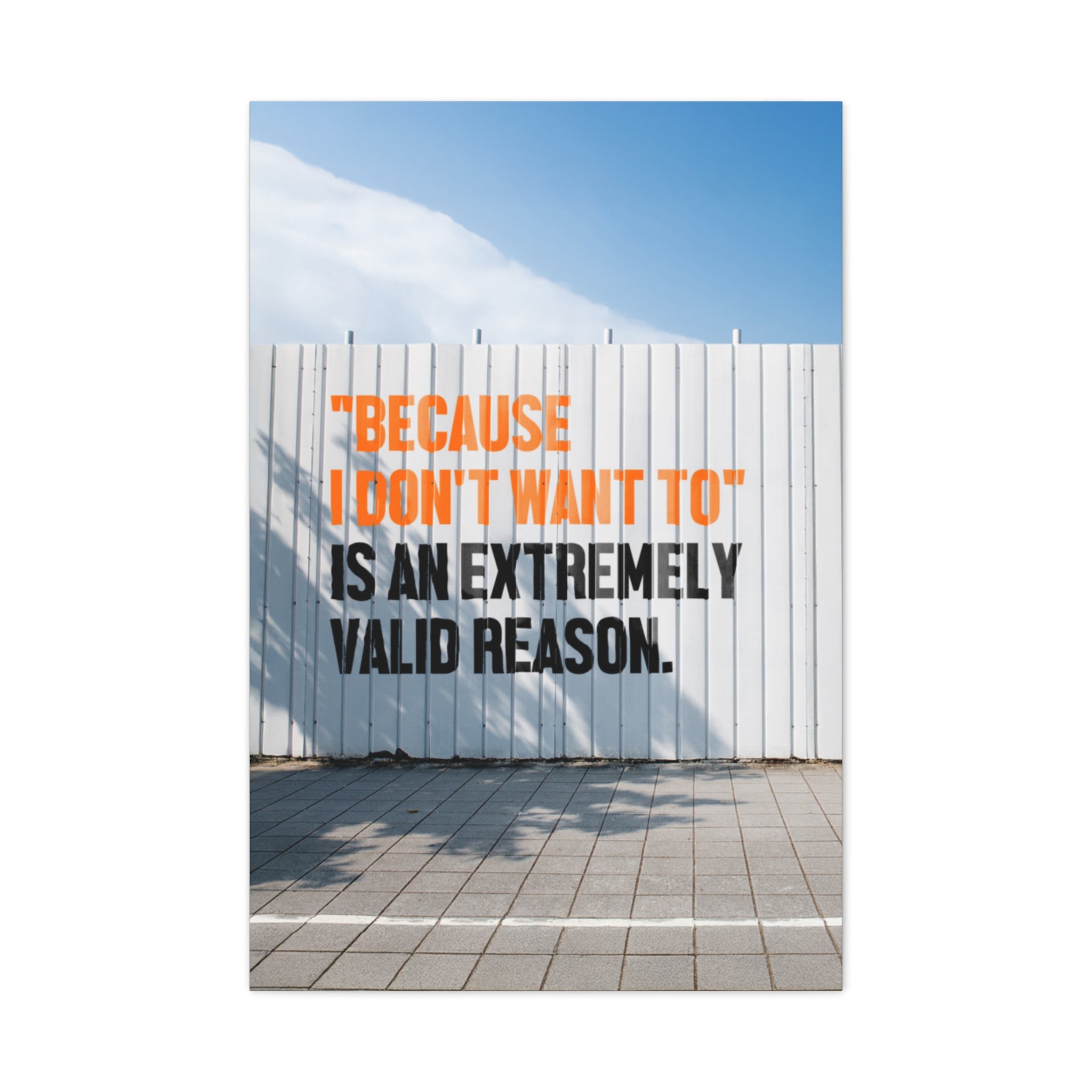 Matte Canvas Wall Art — "Because I Don't Want To" Motivational Quote Print