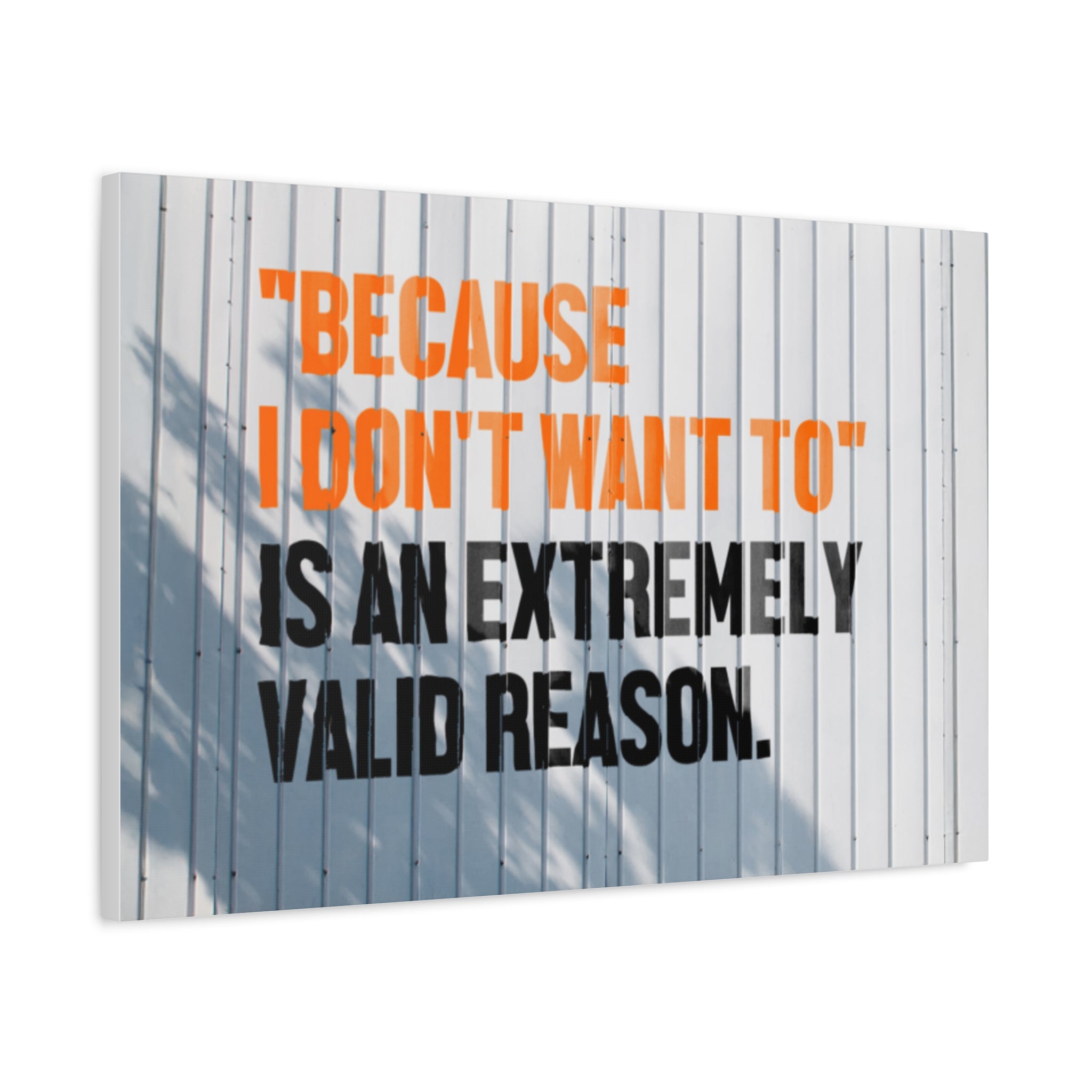 Matte Canvas Wall Art — "Because I Don't Want To" Motivational Quote Print
