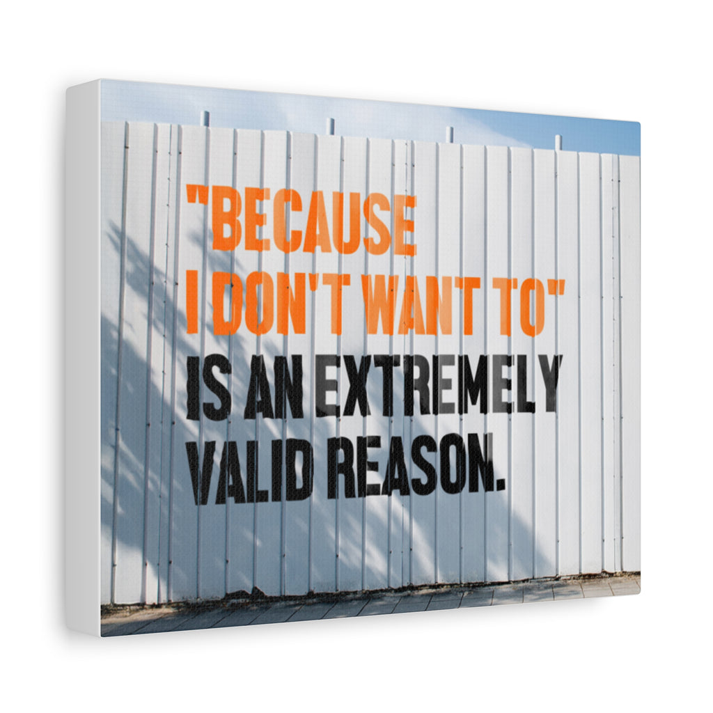 Matte Canvas Wall Art — "Because I Don't Want To" Motivational Quote Print