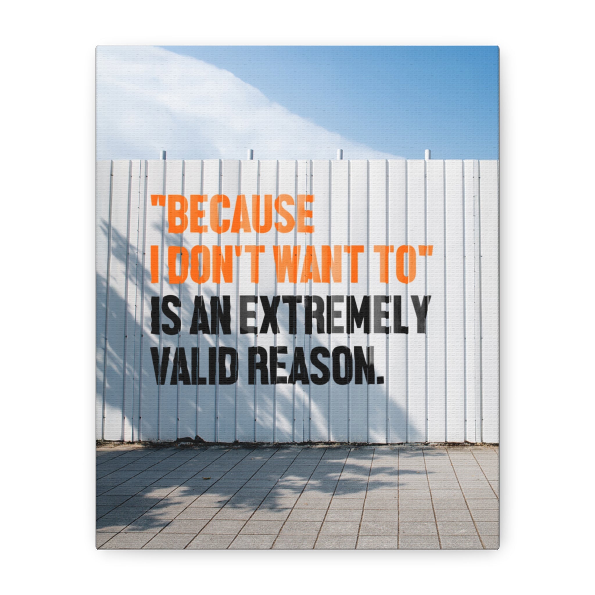 Matte Canvas Wall Art — "Because I Don't Want To" Motivational Quote Print