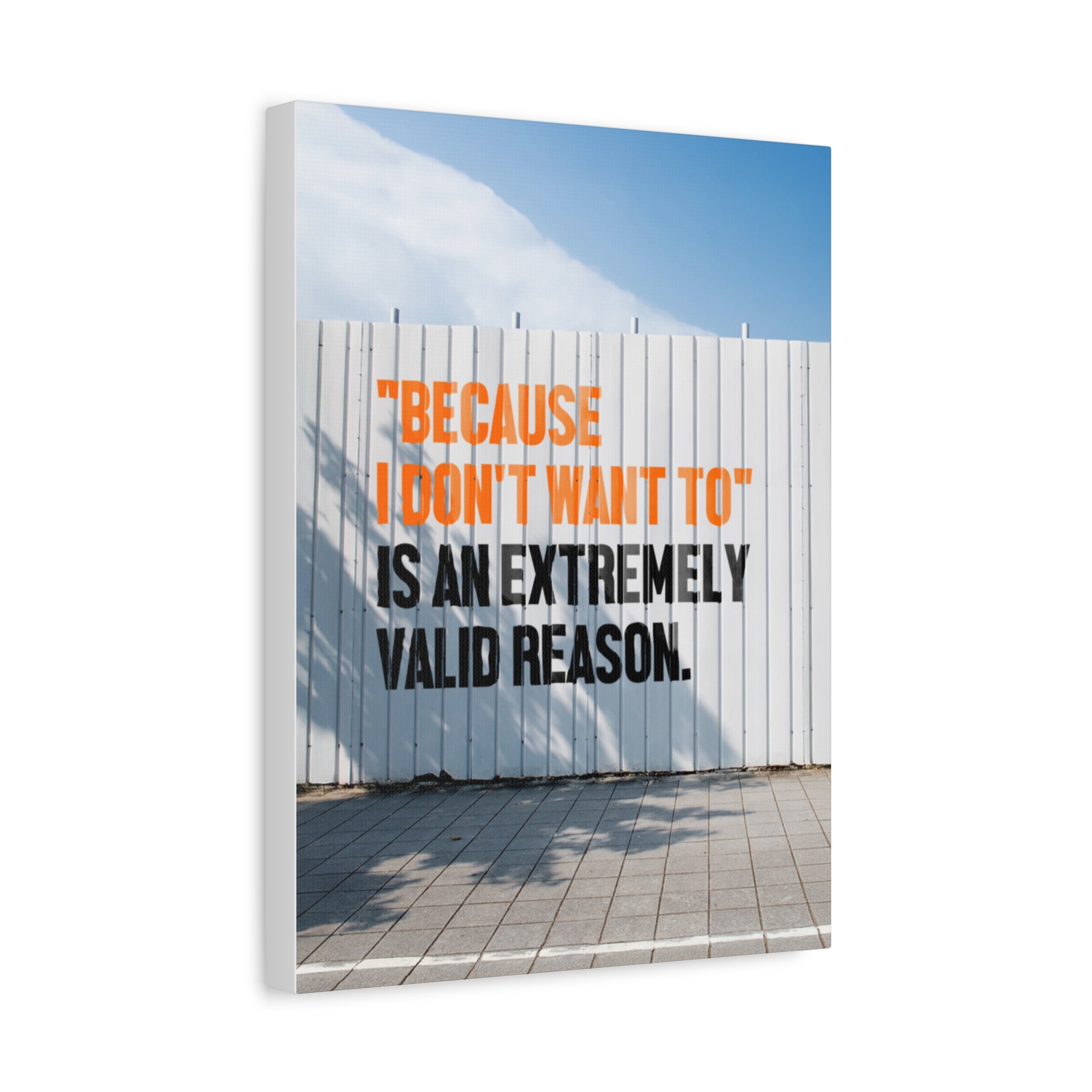 Matte Canvas Wall Art — "Because I Don't Want To" Motivational Quote Print