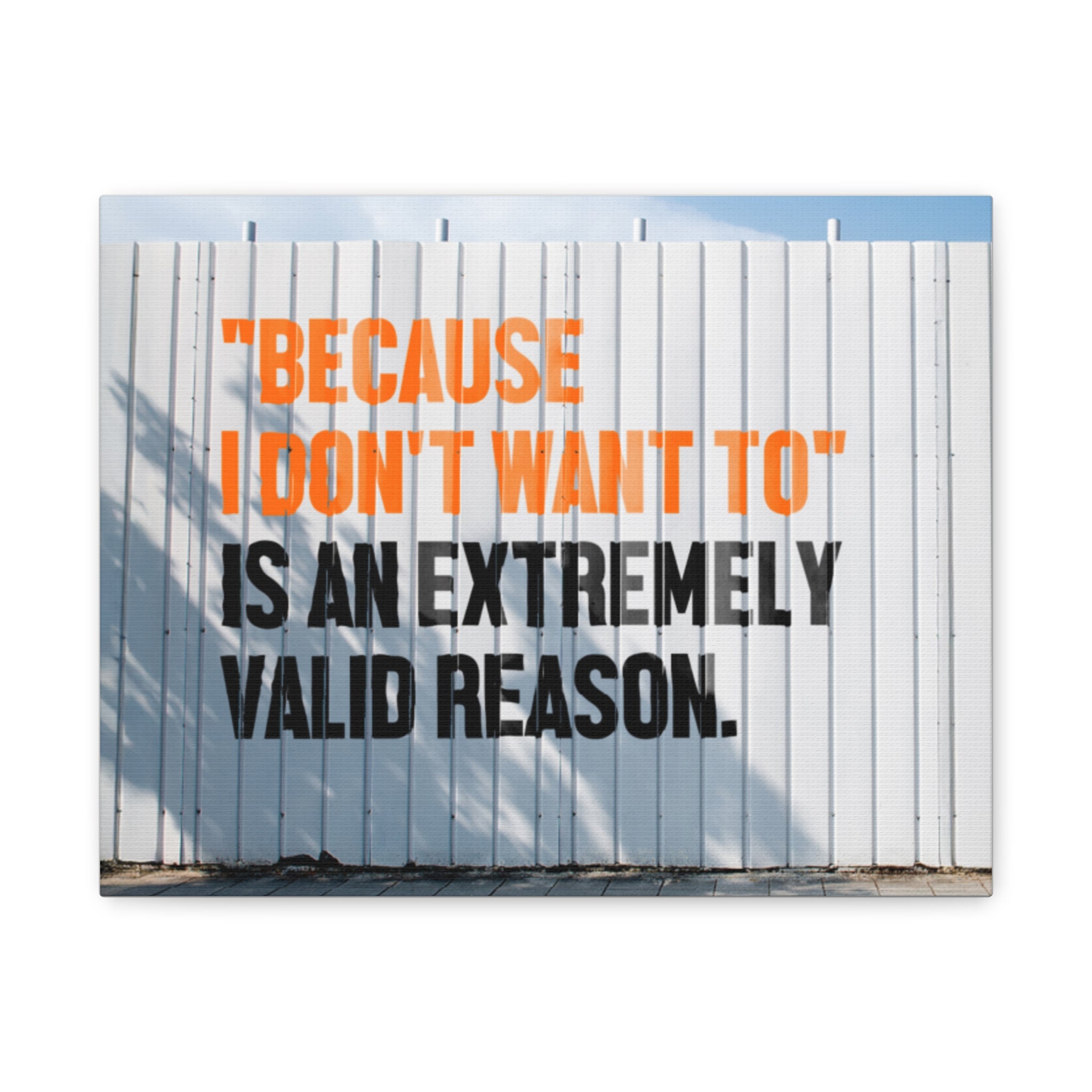Matte Canvas Wall Art — "Because I Don't Want To" Motivational Quote Print