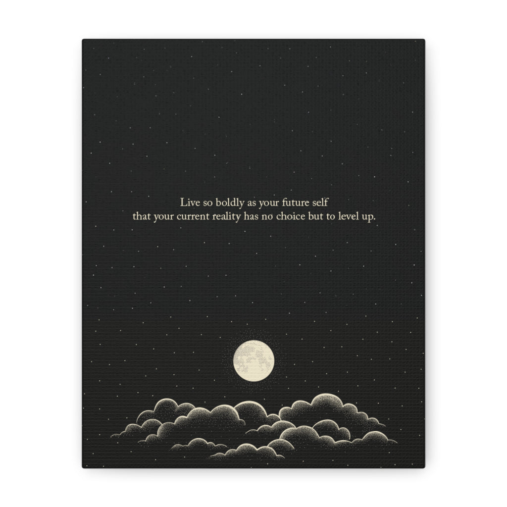 Inspirational Canvas Wall Art — "Live so boldly as your future self" Moon Quote – Front view
