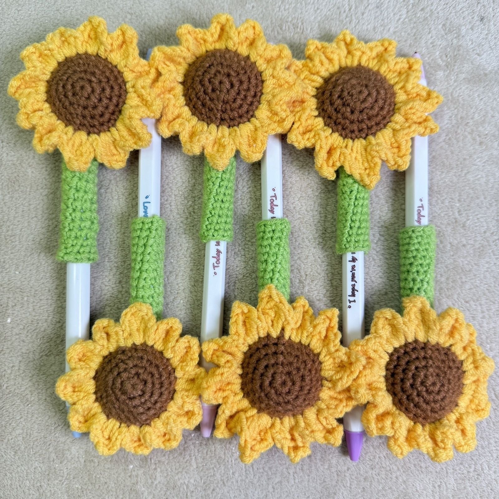 Hand-Woven Sunflower Pen Cover - Cheerful Desk Accessory Gift