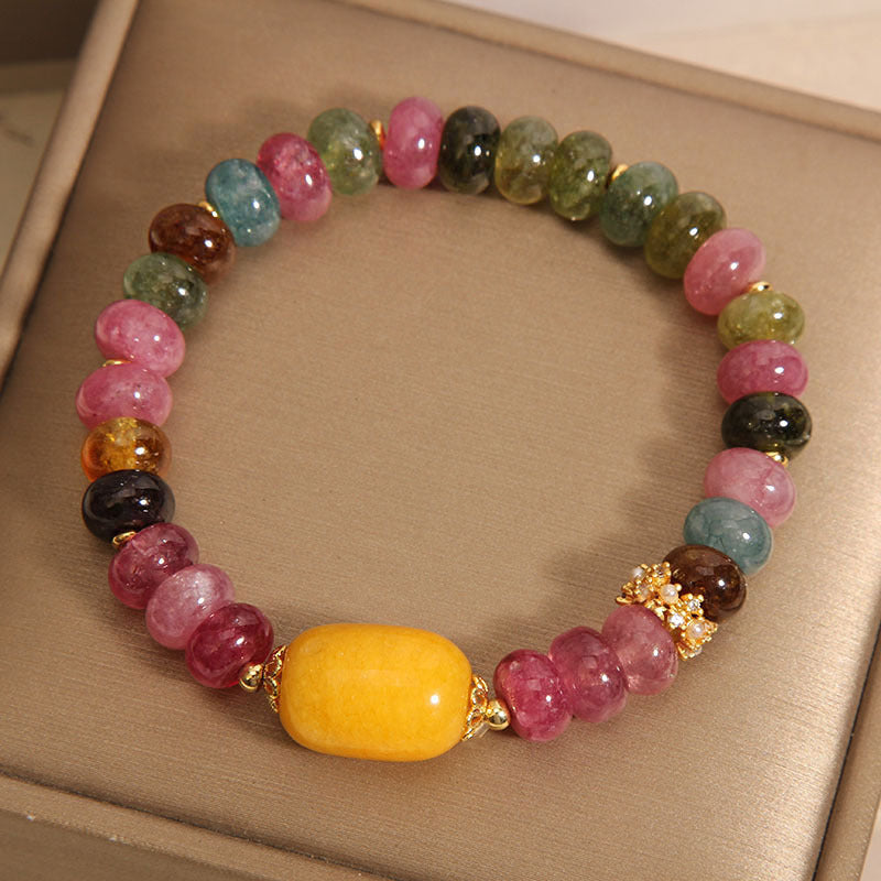 New Rainbow Tourmaline And Yellow Jade Bracelet For Women
