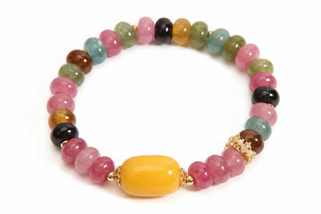New Rainbow Tourmaline And Yellow Jade Bracelet For Women – Front view