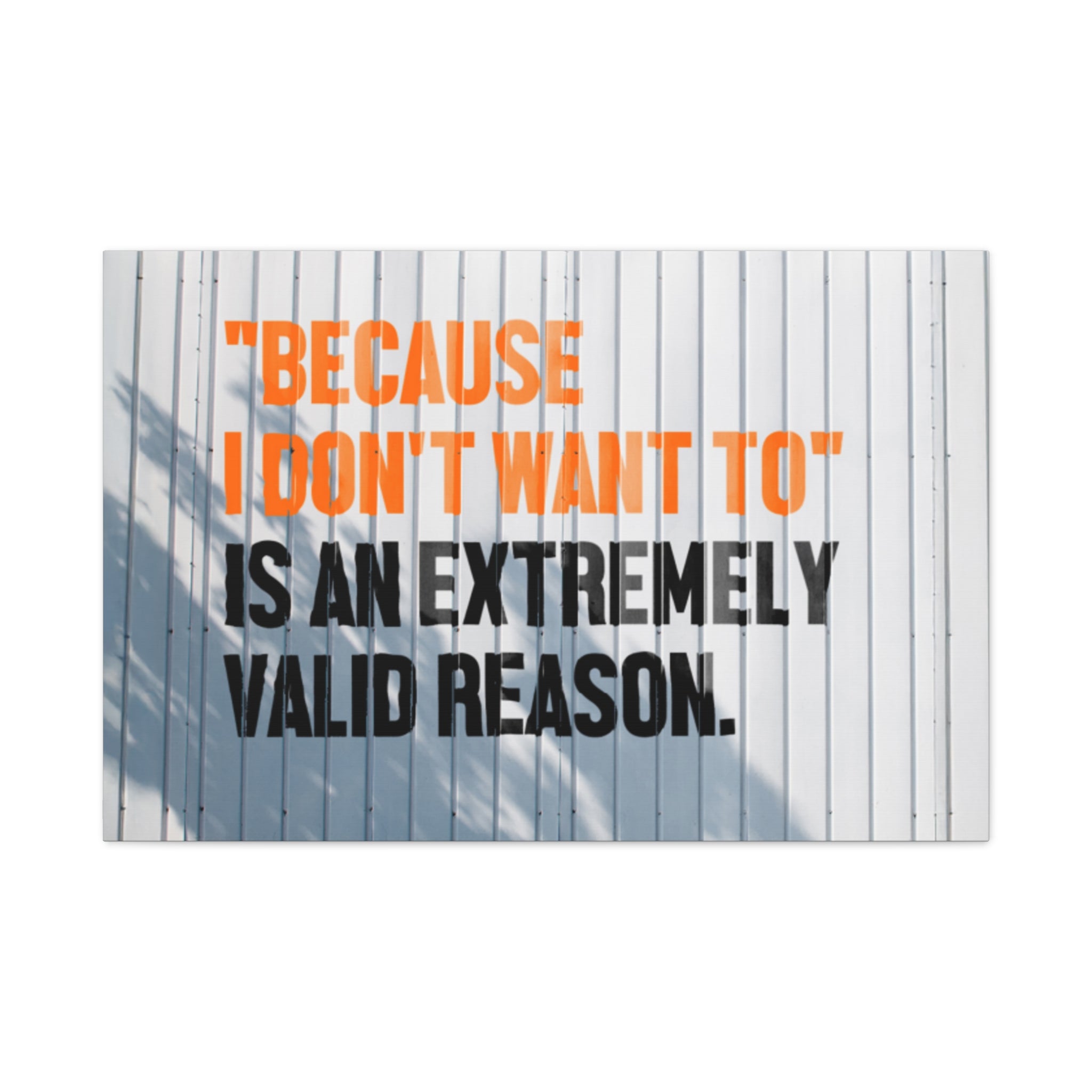 Matte Canvas Wall Art — "Because I Don't Want To" Motivational Quote Print