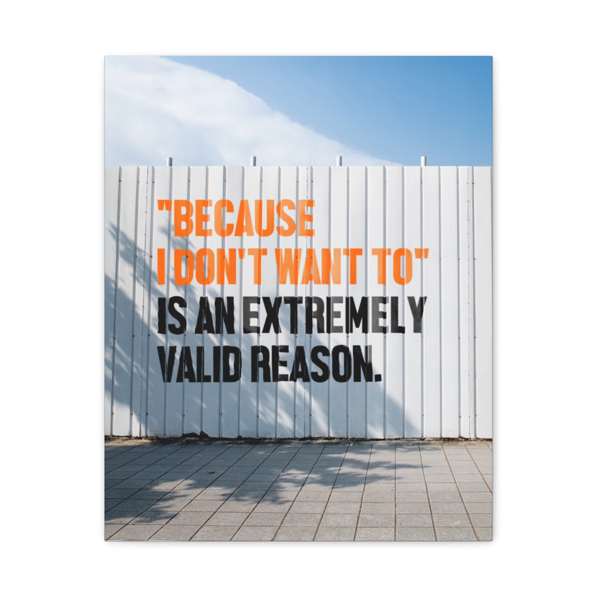 Matte Canvas Wall Art — "Because I Don't Want To" Motivational Quote Print