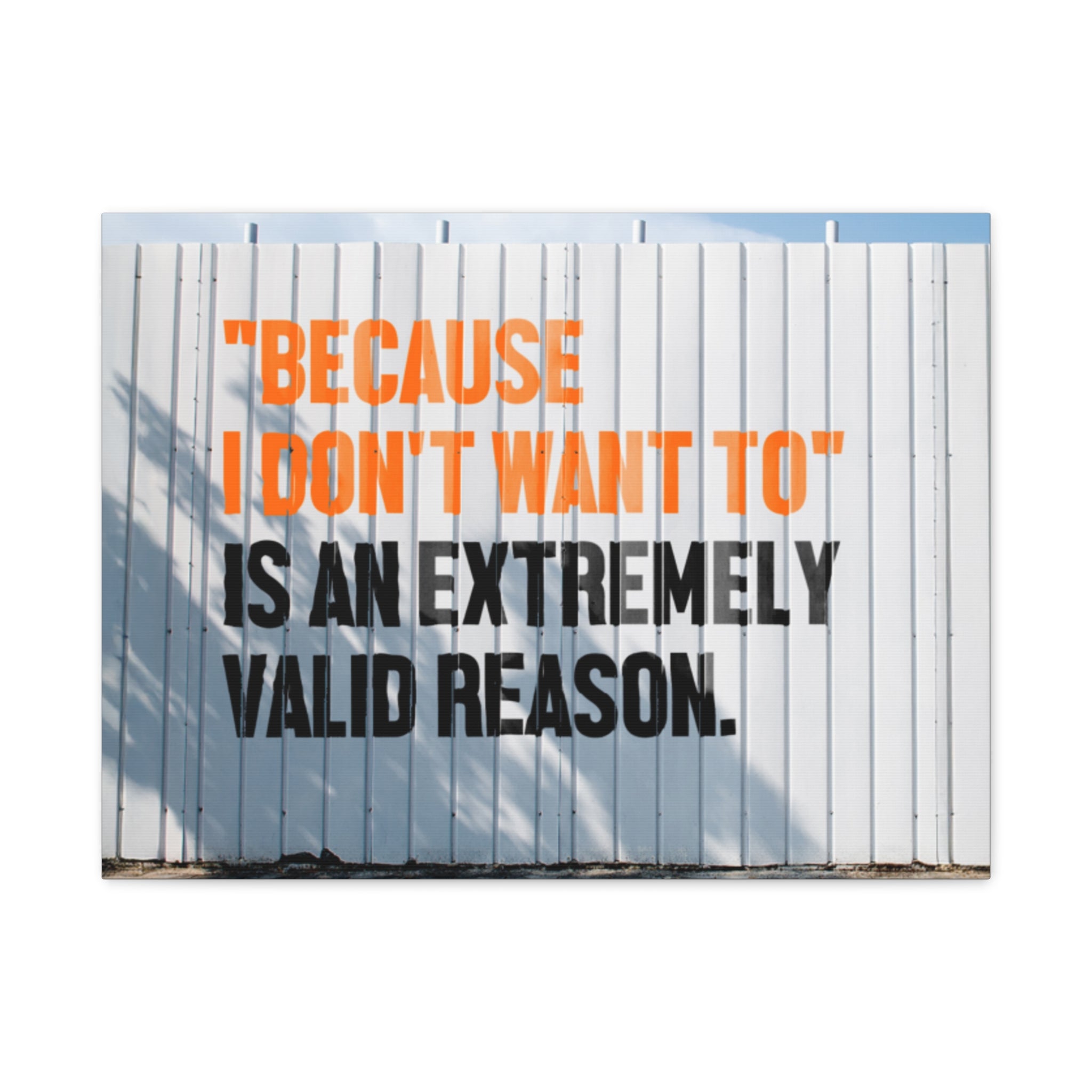 Matte Canvas Wall Art — "Because I Don't Want To" Motivational Quote Print