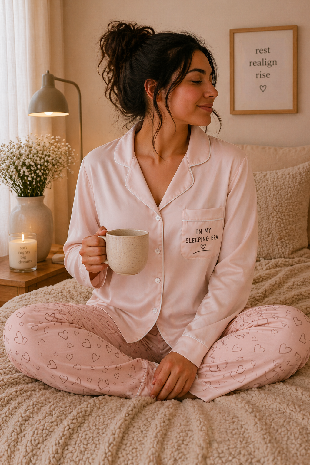 IN MY SLEEPING ERA - Button-Down Luxury Pajama Set (Pink)