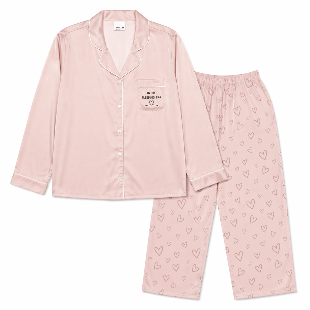 IN MY SLEEPING ERA - Button-Down Luxury Pajama Set (Pink) – Front view