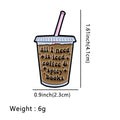 Cartoon Golden Badge Coffee Quotation Brooch – Coffee Brooch - All I Need Is Iced Coffee And Spicy Books – Front view