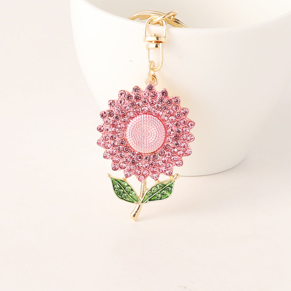 Diamond Color Sunflower Keychain - Sparkling Accessory Gift