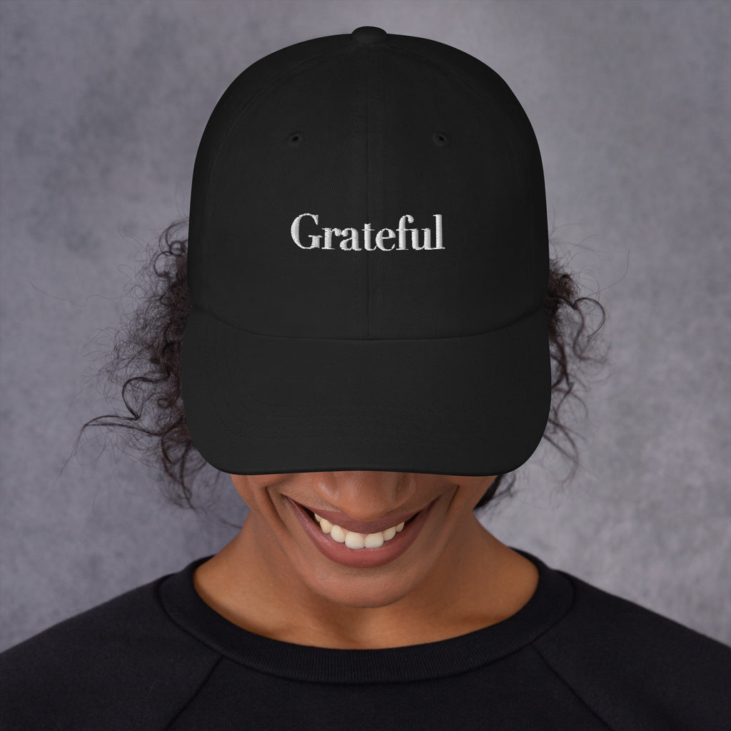 GRATEFUL Embroidered Hat – Positive Mindset Cap – Black – Front view