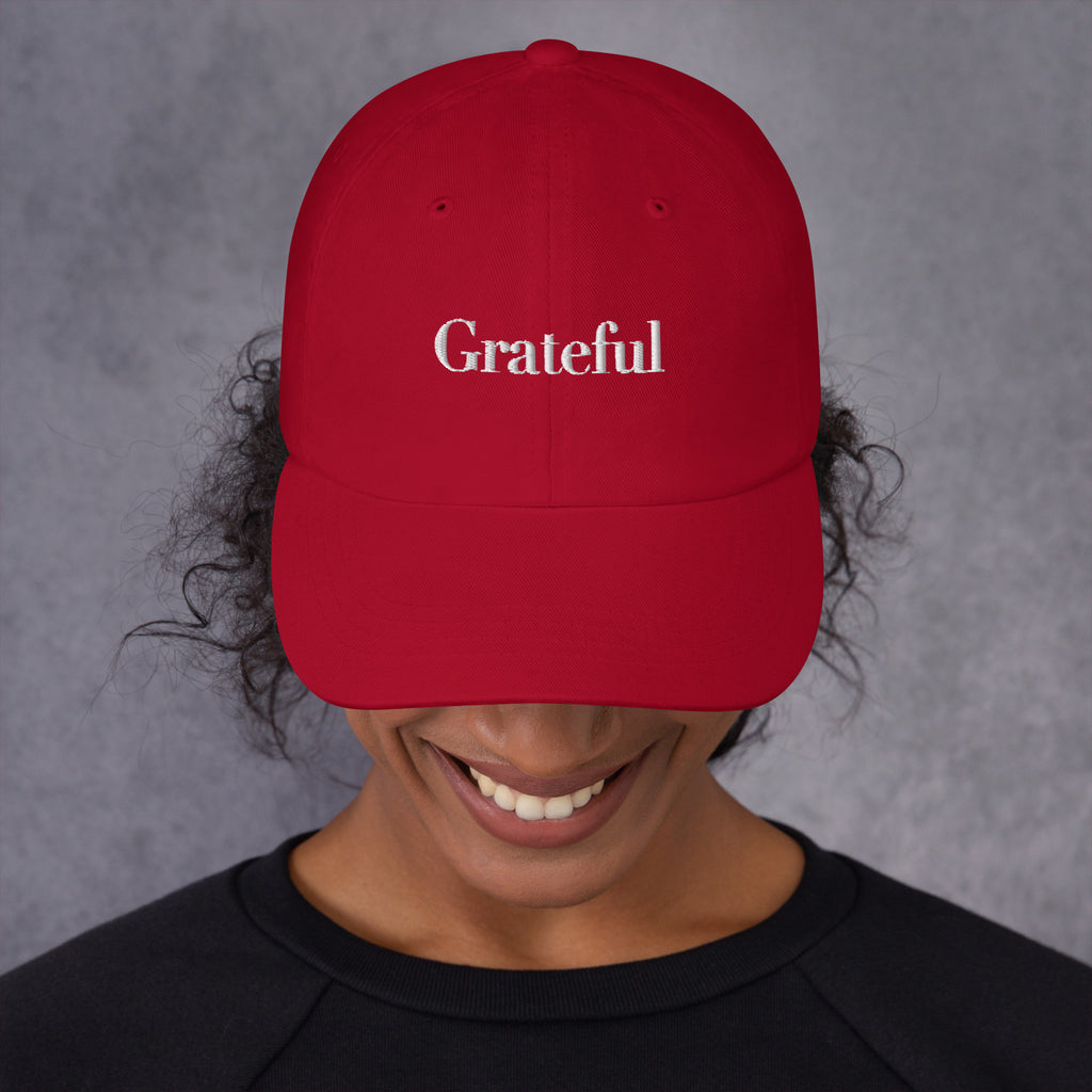GRATEFUL Embroidered Hat – Positive Mindset Cap – Cranberry – Front view