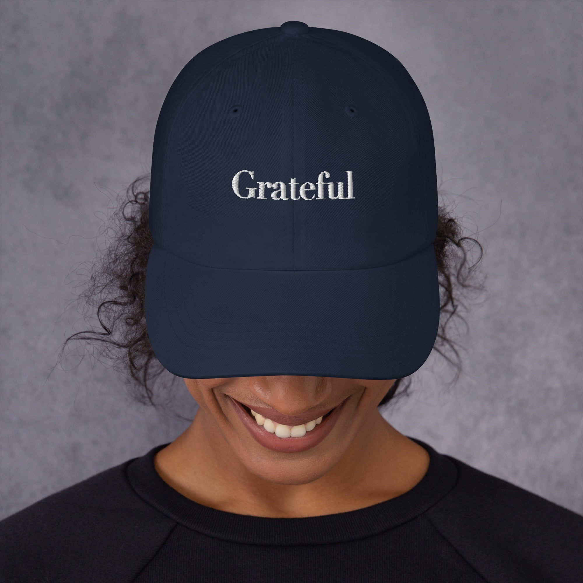 GRATEFUL Embroidered Hat – Positive Mindset Cap – Navy – Front view
