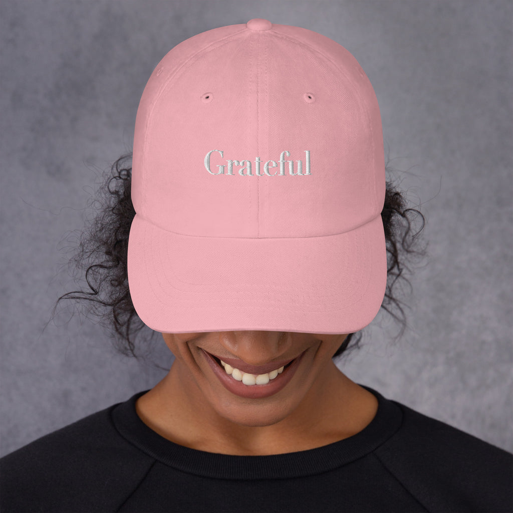GRATEFUL Embroidered Hat – Positive Mindset Cap – Pink – Front view