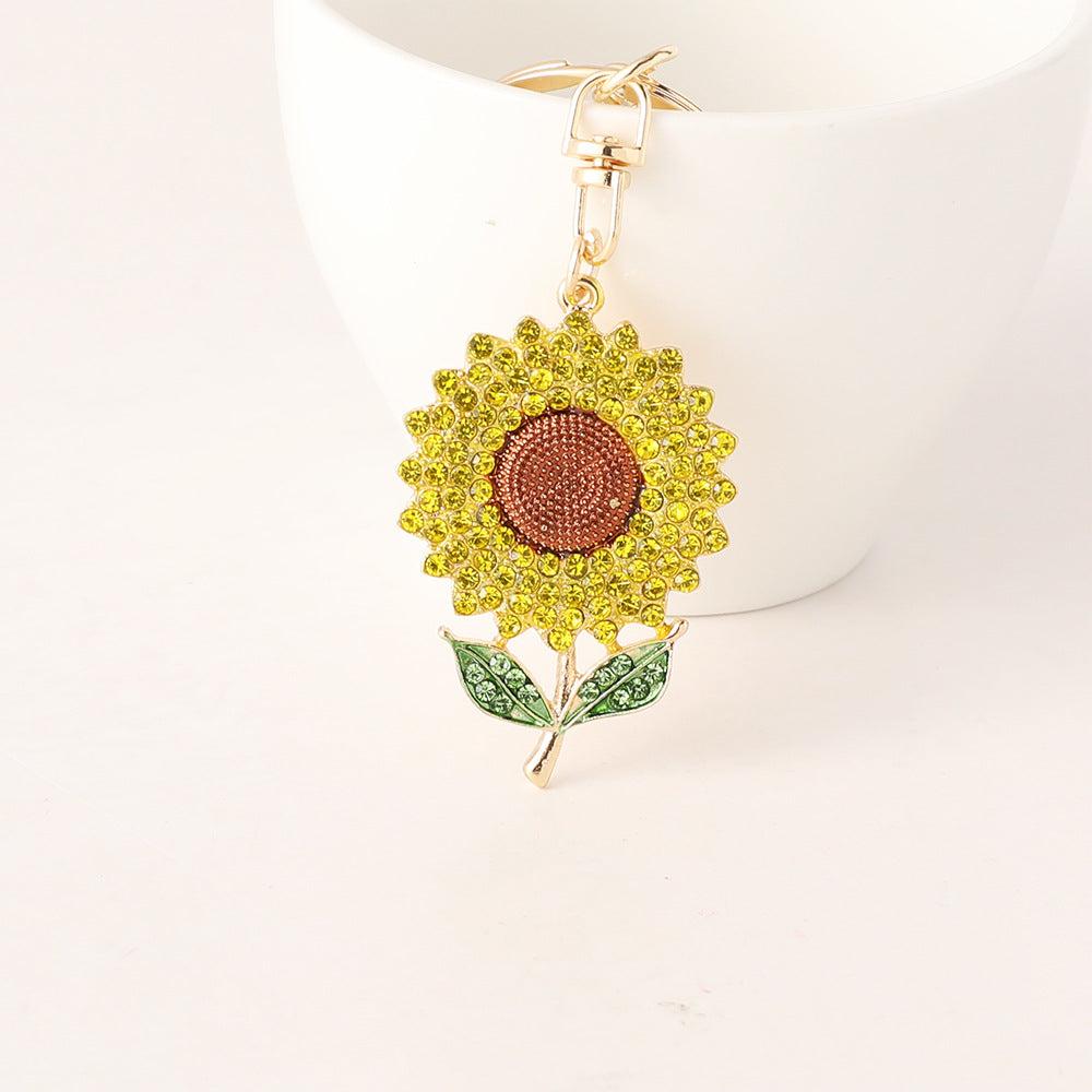 Diamond Color Sunflower Keychain - Sparkling Accessory Gift