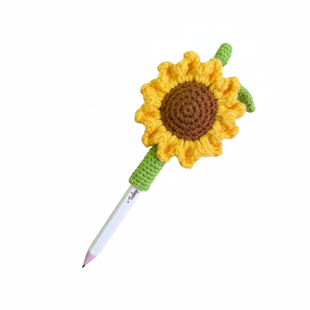 Sunflower Crochet Pen - white background
