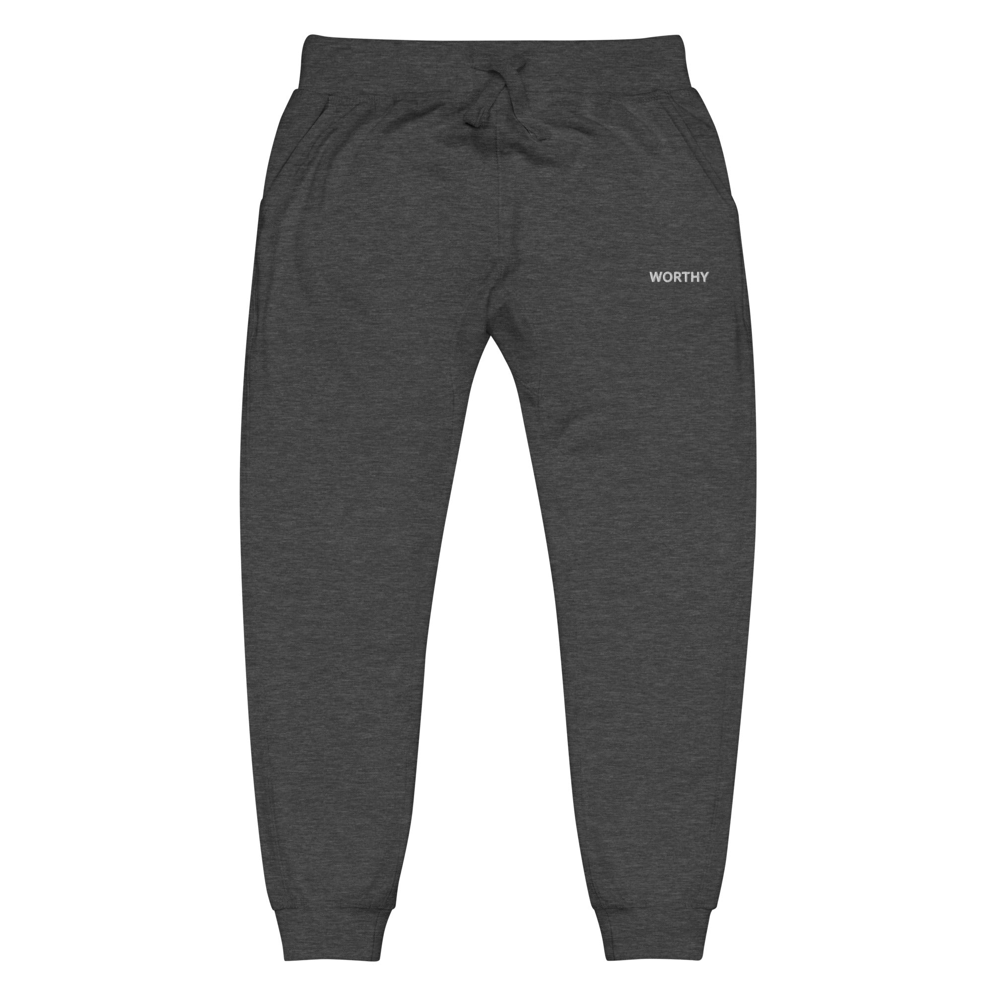 Worthy Fleece Sweatpants – Affirmation Loungewear – Charcoal Heather – Front view