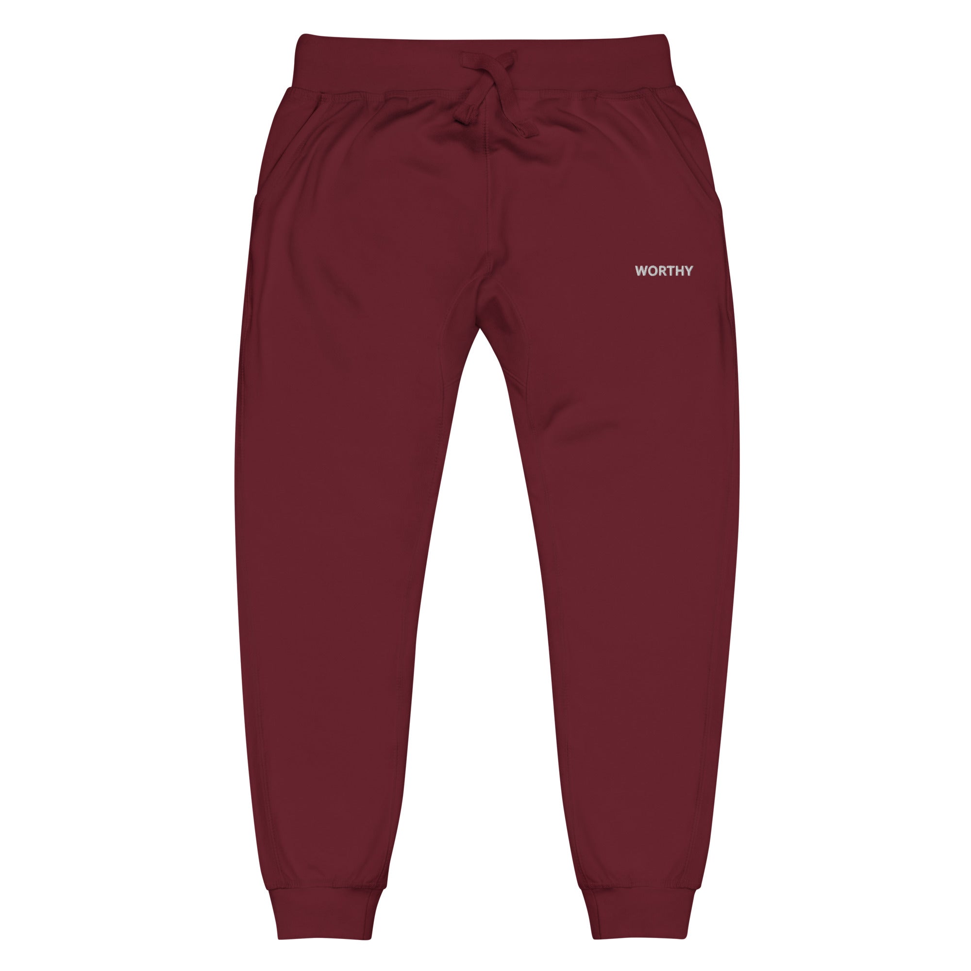 Worthy Fleece Sweatpants – Affirmation Loungewear – Maroon – Front view
